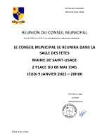 Ordre du jour – Conseil Municipal du 9 janvier 2025