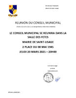 Ordre du jour – Conseil Municipal du 20 mars 2025